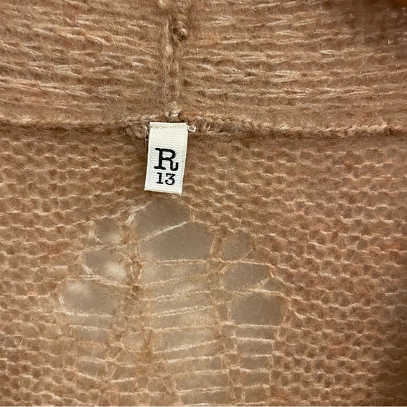 R13 Distressed Mohair Wool Blend Oversized Cardigan In Camel Tan Size XS - Picture 6 of 15